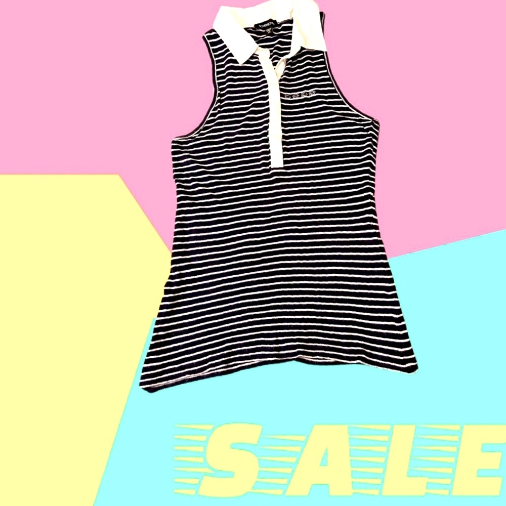 Bebe sleeveless Ribbed Top with Collar